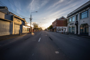Streetview, sunrise, morning mood at Christchurch Central City Streetview, sunrise, morning mood at Christchurch Central City